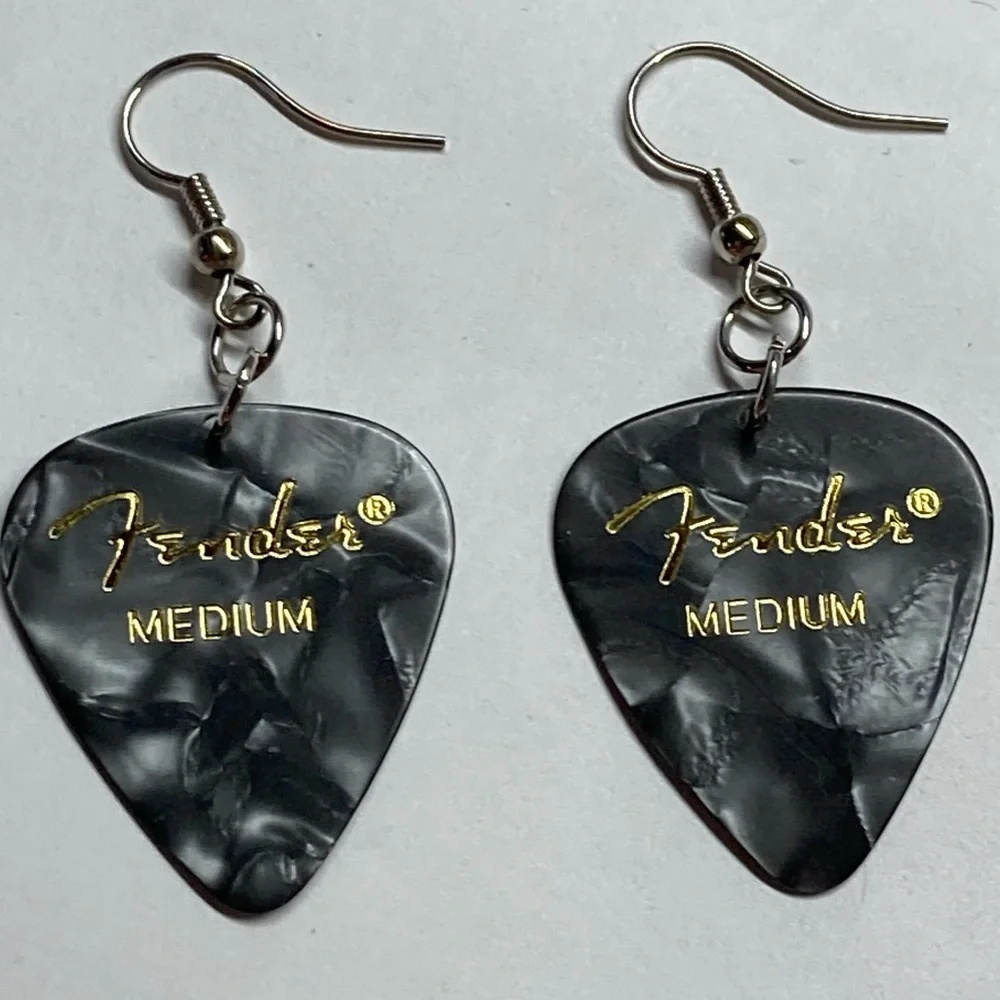 Black Pearlescent Guitar Pick Earrings Unisex New